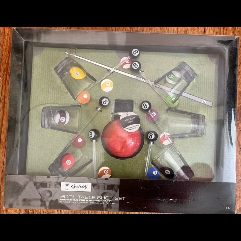 Shonfelds pool table shot set everything for a perfect party. Nib